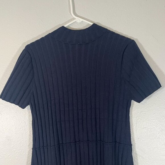 Free People Lottie Rib Dress‎ Button Detail Front Short Sleeve Navy Large NWOT - Picture 7 of 10